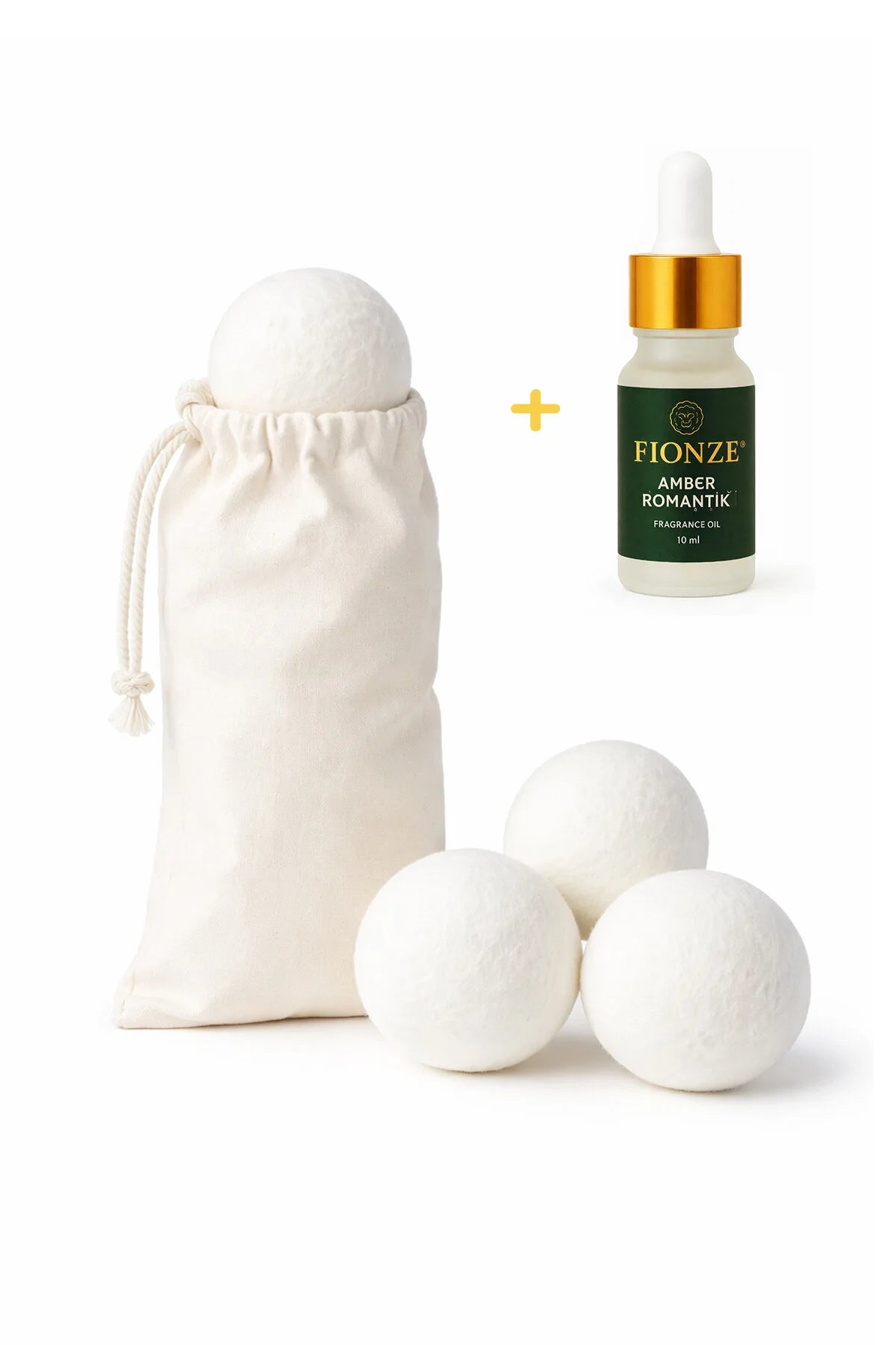 3'lü XXL Çamaşır Kurutma Topu & Amber Romantik 10 ml Esansiyel Uçucu Yağ