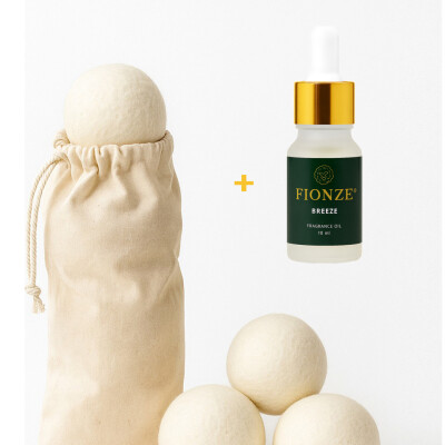 Fionze 3’lü %100 Doğal Yün Çamaşır Kurutma Topu & Breeze 10 ml Esansiyel Uçucu Yağ